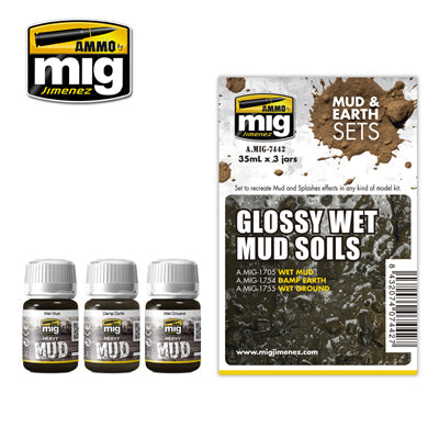 AMMO Glossy Wet Mud & Soils Earth Set (MIG7442) | Realistic Wet Ground Effects