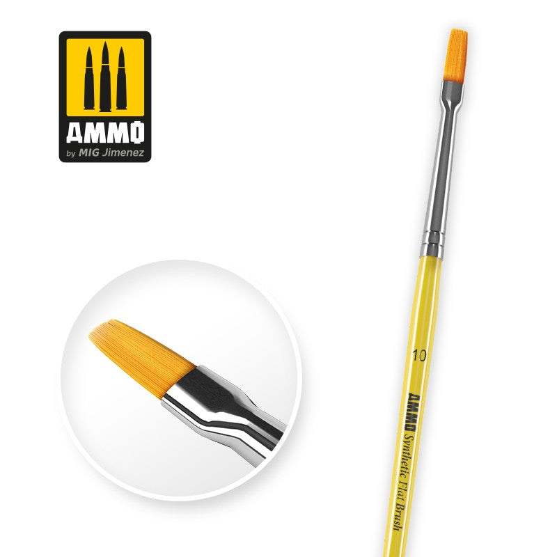 AMMO Synthetic Flat Brush Size 10 (MIG8622) | Versatile for Blending & Coverage