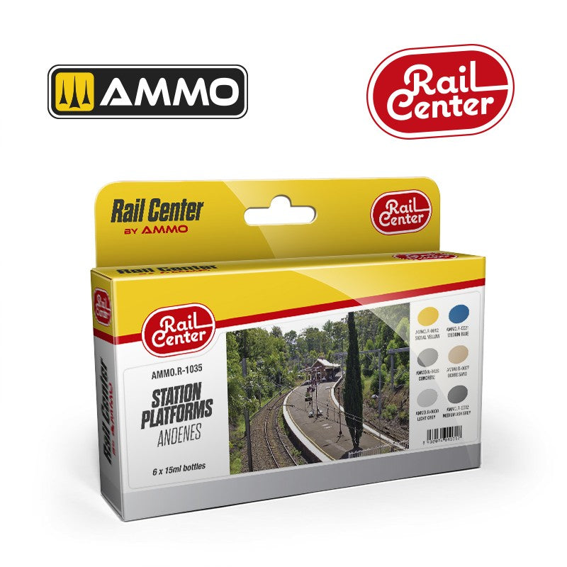 AMMO Rail Centre Station Platforms Paint Set (MIGR1035) | 6 Acrylic Colours for Realistic Platform Finishes